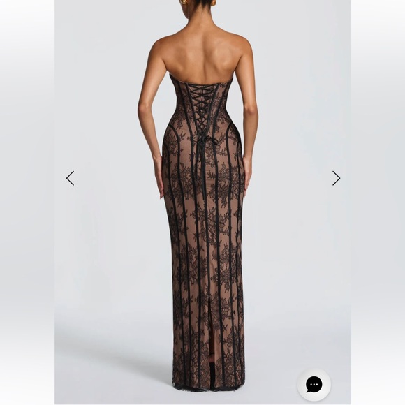 Elegant Strapless Black Lace Evening Gown - Picture 2 of 4